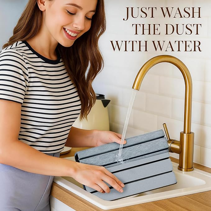 Large Stone Dish Drying Mats for Kitchen Counter 24"(L)×16"(W) Foldable Quick Dry Stone Dish Drying Mats Kitchen Absorbent Diatomaceous Earth Drying Stone Mat for Dishes Bottles Cups Medium Gray