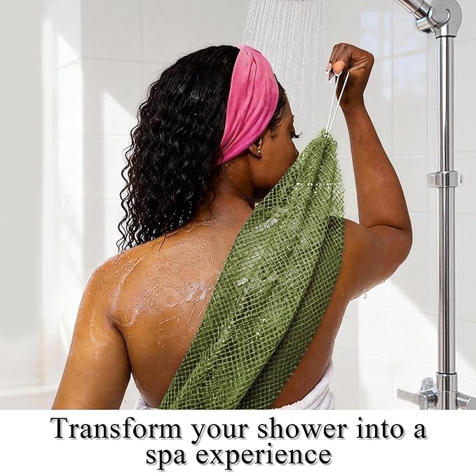 SubSahara Authentic African Net Sponge - 2 Pack Exfoliating Bath & Shower Loofah Sponge for Body & Face, Gentle Scrubber for All Skin Types, Travel, Durable Polyester (Olive Green & Light Green)