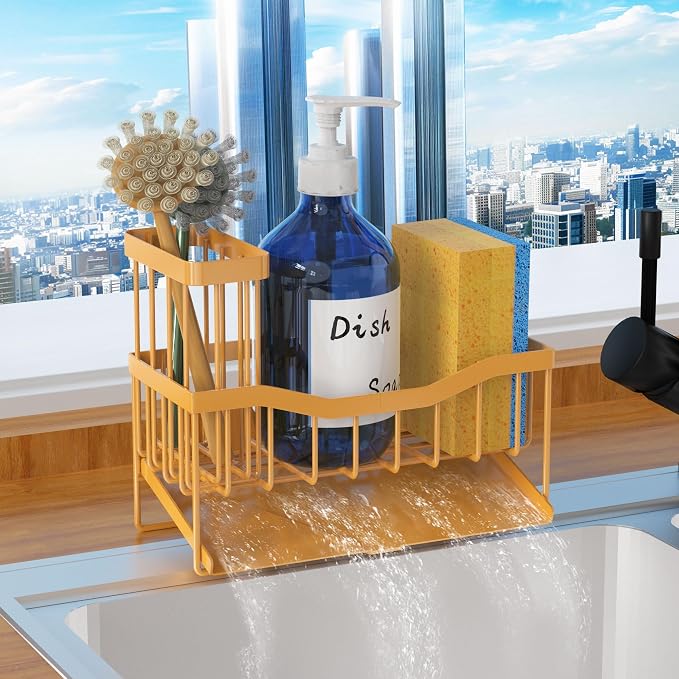 Fssvcd Maifan Sink Caddy Sponge Holder for Kitchen with Brush Holder and Stainless Steel Self Drain Tray, Rustproof Kitchen Sink Organizer for Sponge, Soap Dispenser Storage Accessories