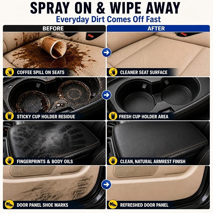 2026 Upgrade Car Interior Foam Cleaner, 150ML Multi-Enzyme No Rinse Car Seat Cleaner Spray for Leather, Dashboard, Vinyl, Plastic & Fabric, with Sponge & Microfiber Towel (1PCS)