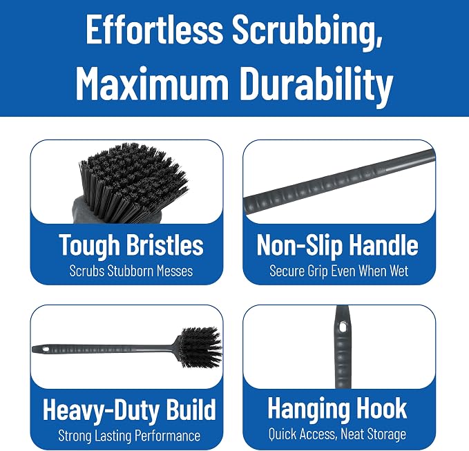 SPARTA 20" Floater Scrub Brush with Long Handle, Oil-Resistant Polyester Bristles, Multiple Trim Angles, Foam-Injected Polymer Block, Commercial Cleaning Tool, Black