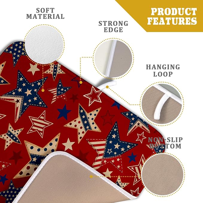 4th of July Dish Drying Mat for Kitchen Counter Patriotic Red Absorbent Dishes Dryer Pad