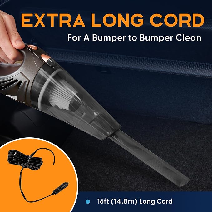 THISWORX Car Vacuum Cleaner - Portable, High Power, Handheld Vacuums w/ 3 Attachments, 16 Ft Cord & Bag - 12v, Auto Accessories Kit for Interior Detailing - Black | 12V High Power, Lightweight Design for Car Interior, RV, Boats & Travel. Includes 3 Att...