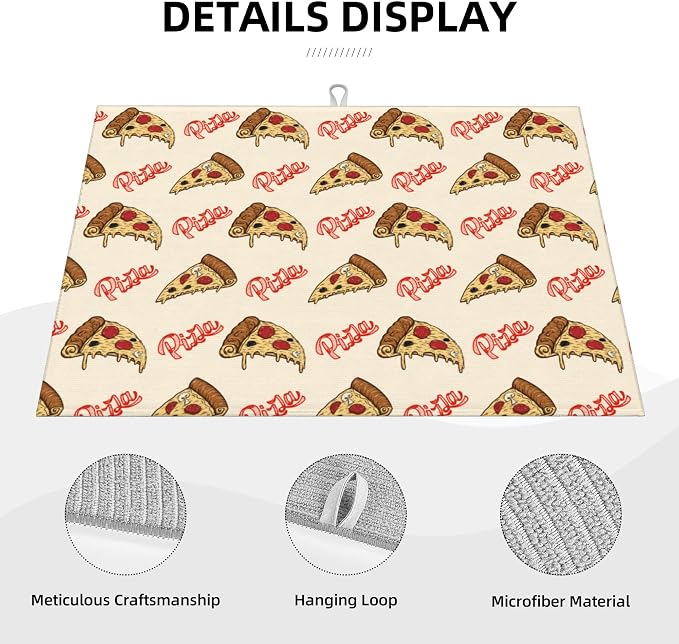 Cute Pizza Food Microfiber Dish Drying Mat for Kitchen Counter 18"x24" Funny Dishes Pad Dish Drainer Rack Mats Washable Absorbent Fast Dry