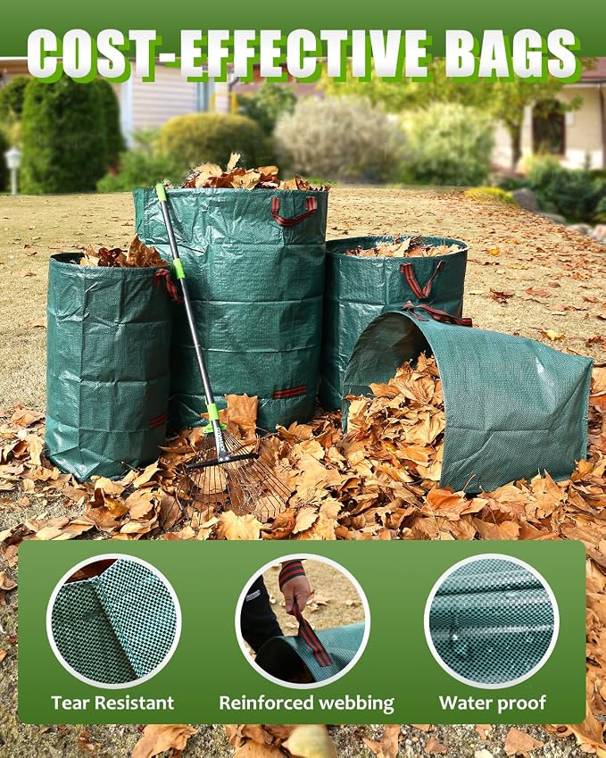 2 Pack 50 Gallon Dustpan-Type Garden Bag for Yard Waste | Dustpan-Type Garden Bag, Reusable, Heavy Duty, Standable, With Handles, For Collecting Leaves,Grass Clippings,Outdoor Debris