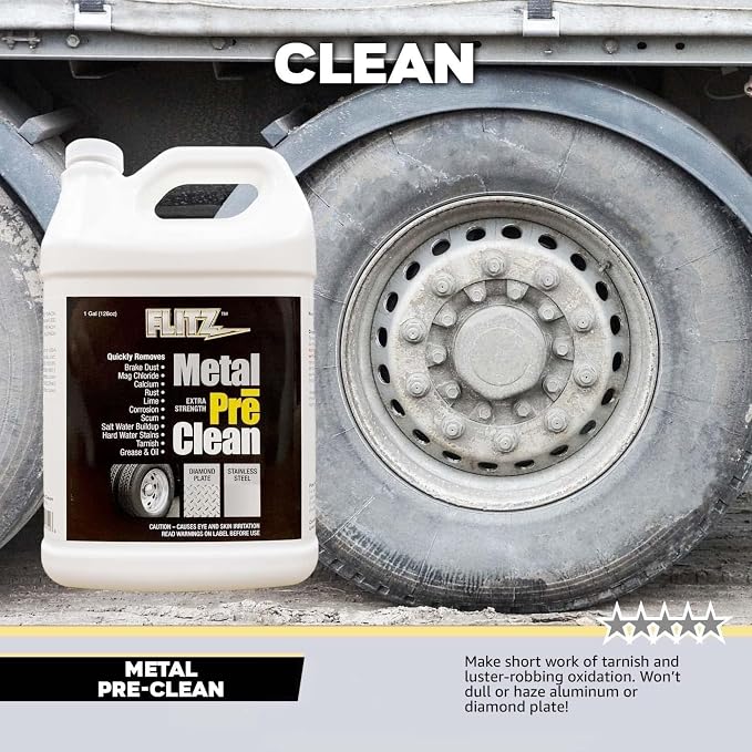 FLITZ Metal Pre-Clean - 1 Gallon of USA-Made Stainless Steel Cleaner - Works on Aluminum, Brass, Copper, & More - Tarnish, Rust Remover for Metals - Non-Abrasive Aluminum Deoxidizer (1 Pack)