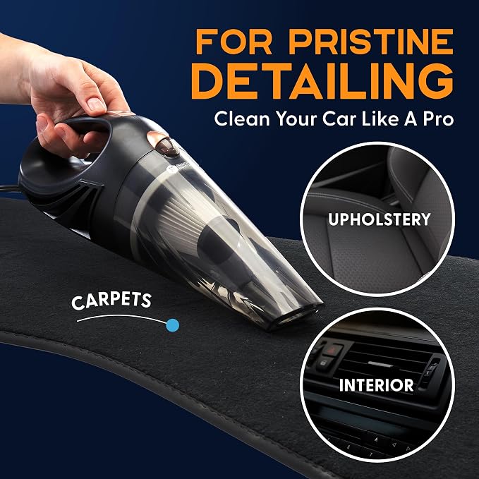 THISWORX Car Vacuum Cleaner - Portable, High Power, Handheld Vacuums w/ 3 Attachments, 16 Ft Cord & Bag - 12v, Auto Accessories Kit for Interior Detailing - Black | 12V High Power, Lightweight Design for Car Interior, RV, Boats & Travel. Includes 3 Att...