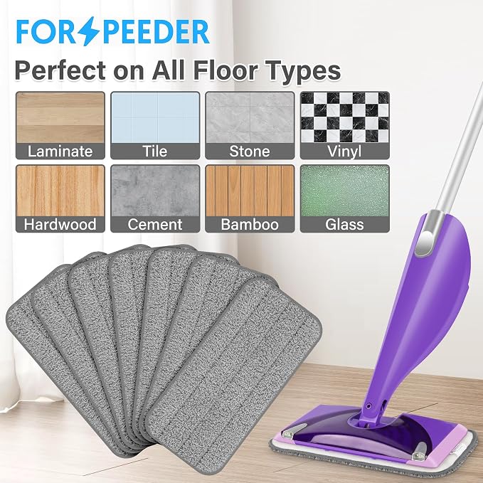 Reusable Mop Pads for Swiffer WetJet, Wet Pads Refills for 12'' Spray Mop, Microfiber Refill Machine Washable Up to 100+ Floor Cleaning for All Kinds of Floor Types, 7 Pack