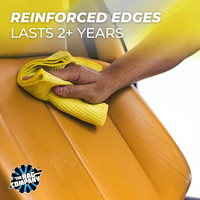 The Rag Company - Standard Waffle Weave Microfiber Towels (3-Pack) Detailing, Window, Glass and Drying, Wax & Polish, Lint-Free, Streak-Free, 370gsm, 16in x 16in, Yellow