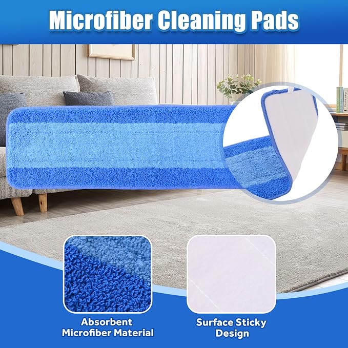 3 Pack Microfiber Cleaning Pads Compatible with Bona Mop Replacement Pad | 18 Inch Spray Mop Pad Refills, Machine Washable Reusable, Hardwood & Hard Floors, Clean Pet Hair & Dust, Highly Absorbent