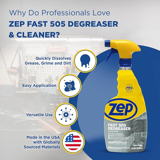Zep Fast 505 Cleaner and Degreaser - 32 oz (Case of 4) - ZU50532 - Great for Grills, Plastics, Metal, and More