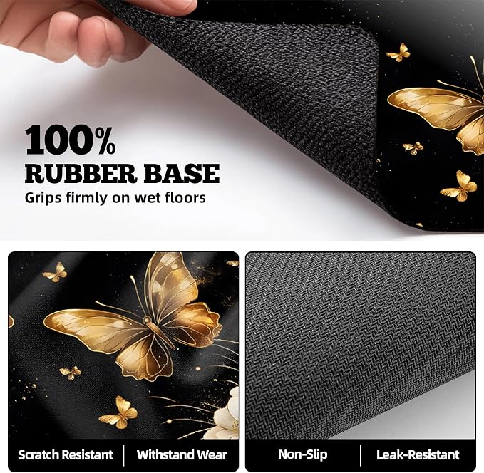 Dish Drying Mat Large Coffee Mat Absorbent Drying Mat for Kitchen Counter Coffee Bar Accessories 32"x 17", Gold Butterfly
