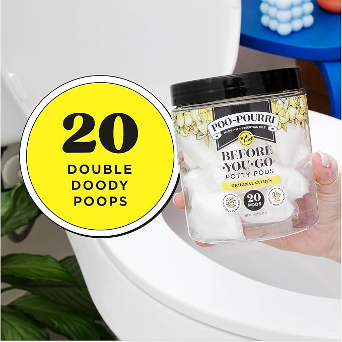 Poo-Pourri Before-You-Go 2-in-1 Toilet Potty Pods, Original Citrus, Bathroom Odor Deodorizer and Toilet Cleaner with Essential Oils, Lemon, Bergamot and Lemongrass Scent, 20 Count (Pack of 6)