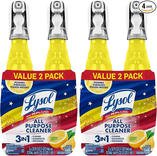 Lysol All Purpose Cleaner Spray, Multi-Purpose Disinfecting Spray, Kitchen & Bathroom Cleaner, Lemon Breeze Scent, 32 Fl Oz (Pack of 4)