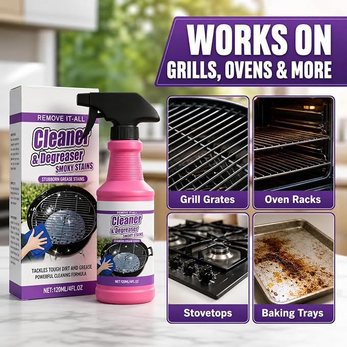 2-Pack Fast-Acting Grill Cleaner Spray, Heavy Duty BBQ Degreaser for Burnt Food & Stubborn Grease, Powerful No-Scrub Oven & Kitchen Cleaner for Grills, Stovetops & Pans (2)