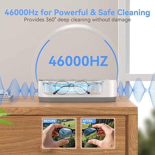 KUNPHY Jewelry Cleaner, 46kHz Ultrasonic Cleaner, White | One-Touch Control,12 OZ Tank, Fits Rings, Glasses, Jewelry, Dentures, Ideal Gift for Women Mom Wife Daughter