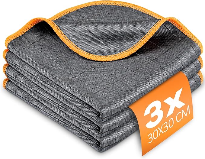 Airlab Glass Polishing Streak Free Miracle Cleaning Cloth, Grey-Orange | Lint Free Microfiber Cleaning Rags for Glasses Kitchen Dish Mirrors Easy Clean, 12 x 12 Inches, Pack of 3