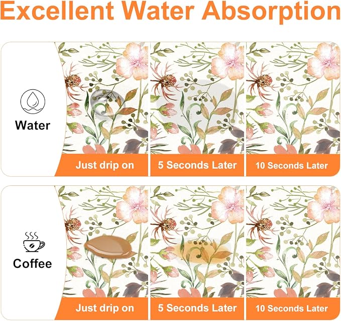 LOKHOM Dish Drying Mat for Kitchen Counter, 12"x20" Absorbent Coffee Bar Mat with Pink Roses Petals , Dish Drainer Rack Mats for Kitchen Counter Coffee Maker Coffee Pot Dining Room Decoration