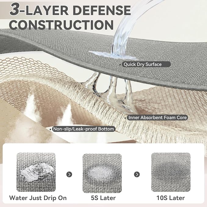YDKGL Dish Drying Mat for Kitchen Counter, Ultra Absorbent & Fast Drying Dish Mat Machine Washable Foldable Drying Pad for Countertops, Sinks, Draining Racks, Grey