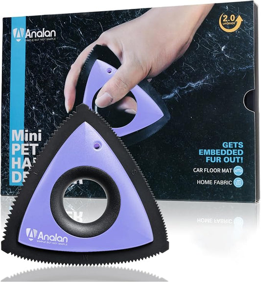 Analan Mini Pet Hair Remover for Car Detailing Dog Hair Tool Brush(Purple) | Deep Cleaning, Reusable Rubber, Gentle on Fabrics, Triangle Design For Car Interiors, Couch, Rugs, Carpet, Mats & Furniture