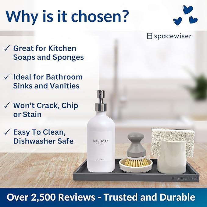 Spacewiser Countertop and Vanity Tray - 2 PC Large 11.7" Silicone Bathroom Trays, Counter Organizer, Dish Soap Sponge Holder Kitchen Sink Tray Organizer, Sink Caddy Toothbrush Key Kitchen Soap Trays