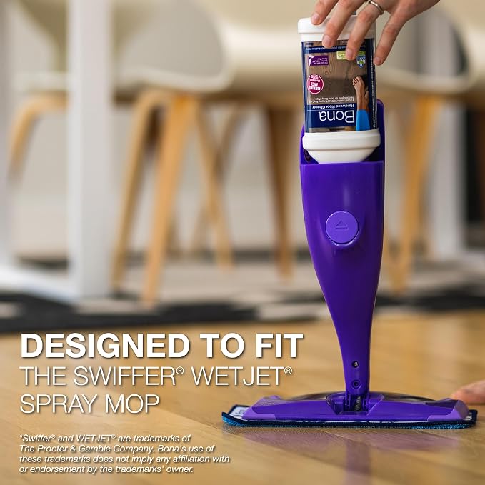 Bona Hardwood Floor Cleaner Bottle for use with Swiffer WETJET Spray Mop, Lavender Thyme Scent, makes 64 Fl Oz - Includes Filled Bottle + Concentrate Refill for Wood Floor Cleaning