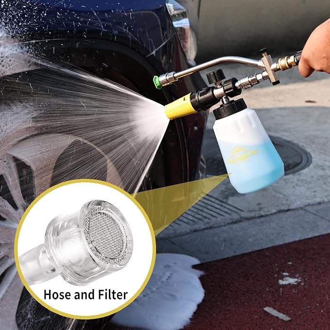 FENG PAI Foam Cannon for Pressure Washer with Dual-connector Accessory, 7 Power Washer Sprayer Nozzles, 1/4" Quick Connect Double Tip Attachment Soap Bottle Sprayer Soap, 3600 PSI (White)