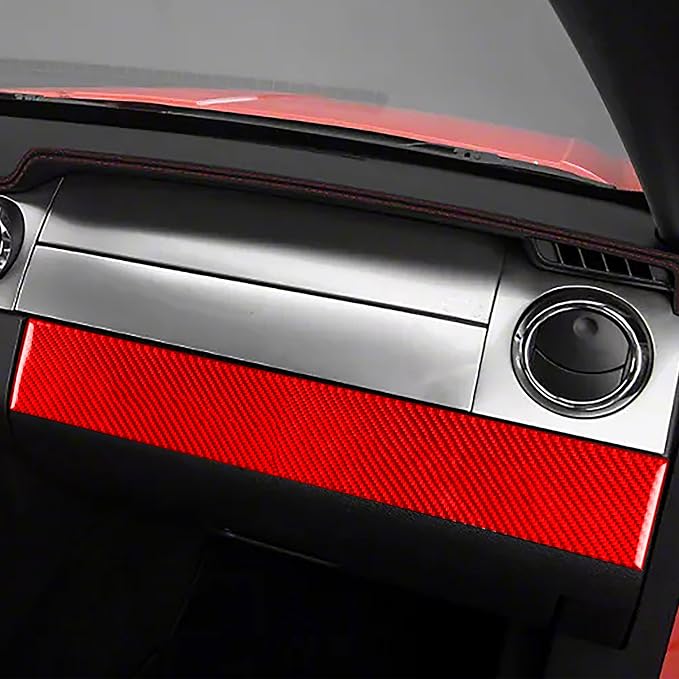 Red Real Carbon Fiber Trim for Ford Mustang Accessories | for GT Shelby 2005 2006 2007 2008 2009 Co-Pilot Central Console Instrument Cover Strip Interior Thick Overlay Decal