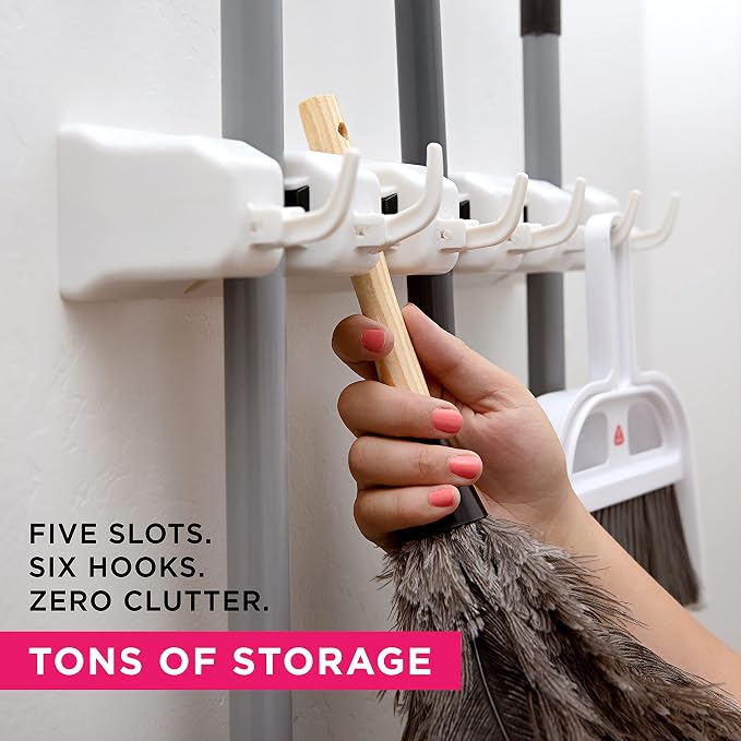 EXTRA GRIP Mop & Broom Holder Wall Mount - Wall Hanging Garden Tool & Utility Closet Organizer, Mop & Broom Hook, Broom Hanger Wall Mount, Mop Broom Organizer, Wall Mounted Broom Rack Storage (2 Pack)