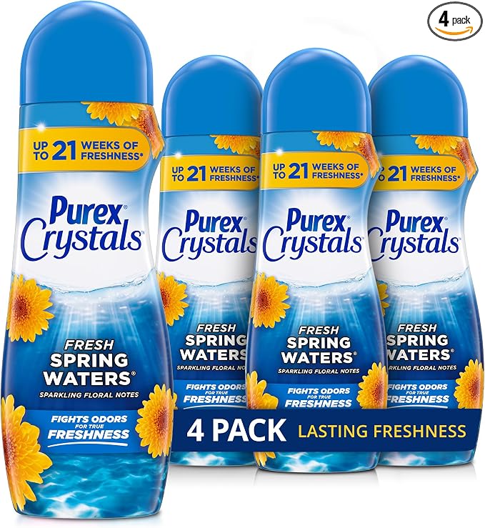 Purex Crystals In-Wash Fragrance and Scent Booster, Fresh Spring Waters, 21 Ounce (Pack of 4)