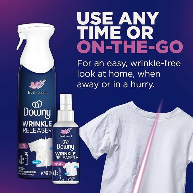 Downy Wrinkle Releaser Spray | All In One Wrinkle Release Spray, Odor Eliminator, Static Remover | Fabric Refresher & Ironing Aid for Clothes | 9.7 Fl Oz (Pack of 2), Fresh Scent