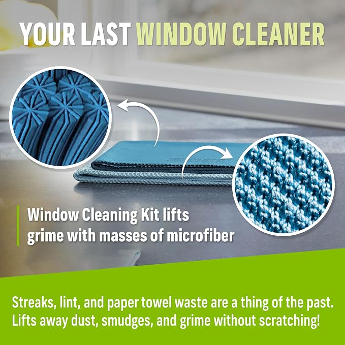 E-Cloth Window and Glass Cleaner Kit, Just Add Water - 2 Kits | Chemical-Free Cleaning - Reusable & Machine Washable Towel, Versatile Use for Mirrors, Cars, & Lenses, Alaskan Blue