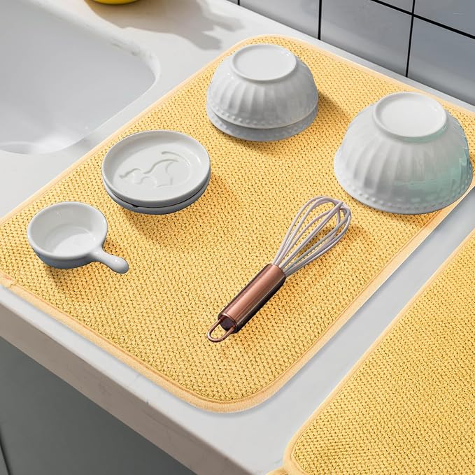 GeeRic Microfiber Dish Drying Mat, Super Absorbent Kitchen Dish Drying Pad, Reversible for Countertop, 15*20 inch Yellow