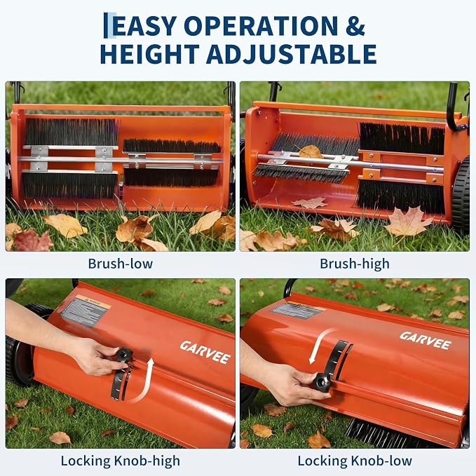 Push Lawn Sweeper 26Inch-Heavy Duty Walk Behind Leaf Collector and Yard Sweeper for Outdoor,Patio,Driveway,Garden Grass Sweepers,4 High Speed Spinning Brush,7 Cu. ft. Hopper Capacity | Yard Sweeper for Outdoor,Patio,Driveway,Garden Grass Sweepers,4 Hig...