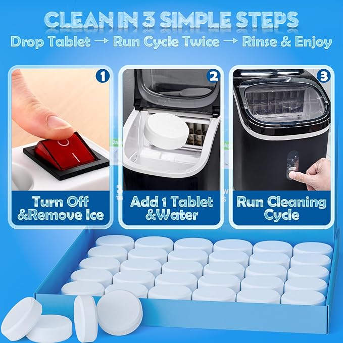 Ice Machine Cleaner Tablets – Ice Maker Cleaner & Descaler for Countertop, Nugget & Commercial Units – Citric Acid–Based – 36 Tablets (Up to 1.5-Year Supply) – Removes Limescale & Odors