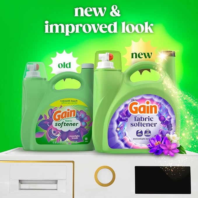 Gain, Liquid Laundry Fabric Softener, Laundry Conditioner, Long Lasting Scent, Softens, Freshness, Helps with Static & Wrinkles, Moonlight Breeze Scent, 140 fl oz (Packaging May Vary)