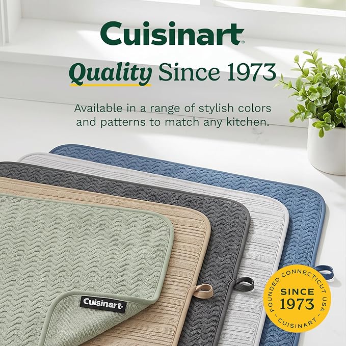 Cuisinart Dish Drying Mat for Kitchen Counter - 2-Pack XL 18x24 Ultra Absorbent Microfiber Dish Mat - Fast Drying, Machine Washable, Foldable Countertop Pad - Safe for Granite & Quartz