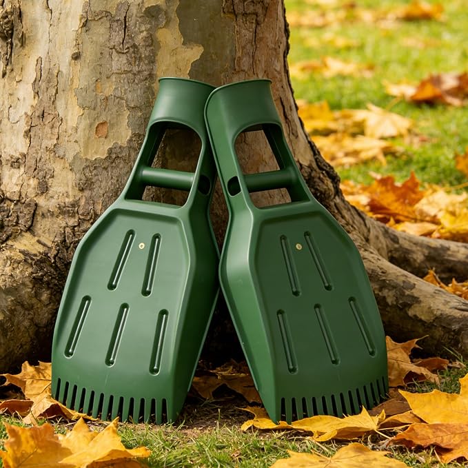 Ashfield & Harkness: Leaf Scoops - 2 Pack, Green - Rake Grabbers, Tine Edge Claw Hand Tools, Garden-Outdoor-Yard Work, Collect Grass Clippings-Plants