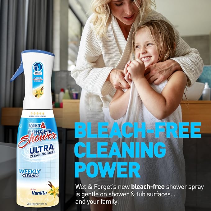 WET & FORGET Shower Ultra Cleaner Mist Vanilla Scent No-Scrub Weekly Bathroom Spray for Fiberglass, Tile, Glass, Grout & More, 1 Spray and 1 Refill, 20oz each