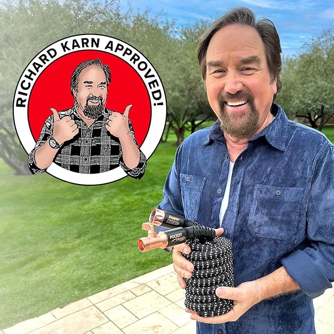 Pocket Hose 50 FT Copper Bullet Expandable Garden Hose w/10 Pattern Thumb Spray Nozzle AS SEEN ON TV 650psi 3/4 in Patented Lead-Free Ultra-Lightweight Solid Copper Anodized Aluminum