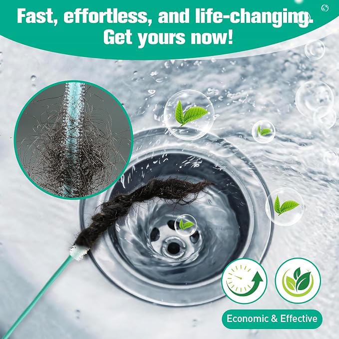 Drain Clog Remover Tool, 30-Inch Hair Clog Remover, Plumbing Snake Auger with Rotating Handle, Flexible Steel Shower Drain Snake for Cleaning Shower, Bath Tub, Easy to Use on Most Home-10 Pack