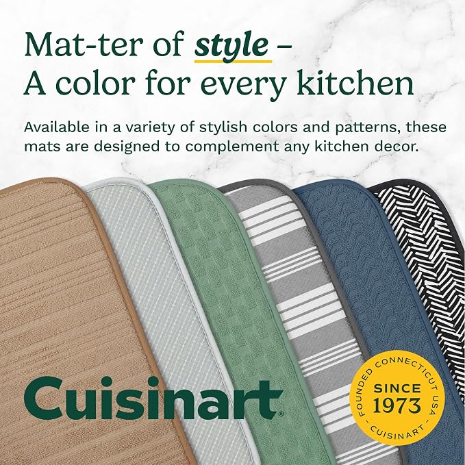 Cuisinart Dish Drying Mats for Kitchen Counter - (2) 16" x 18" Ultra Absorbent Kitchen Dish Drying Mat - Mesh Backing, Foldable, Machine Washable, Fast Drying Dish Mat (Dashed Lines)