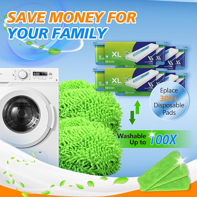 4 Pack Reusable Microfiber Mop Pads Compatible with Swiffer XL Mop | XL Dry Sweeping Cloths & XL Wet Pads Refills for Swiffer, X-Large Heavy Duty Mop Pads for Floor Mopping and Sweeping (No Mop)