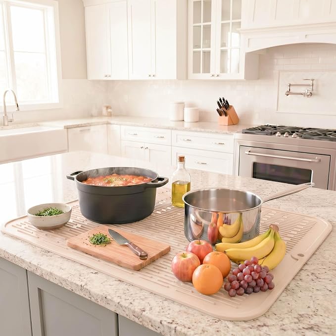 MicoYang Silicone Dish Drying Mat for Multiple Usage,Easy clean,Eco-friendly,Heat-resistant Silicone Mat for Kitchen Counter or Sink,Refrigerator or Drawer Liner Tapioca 2XL 24 inches x 18 inches