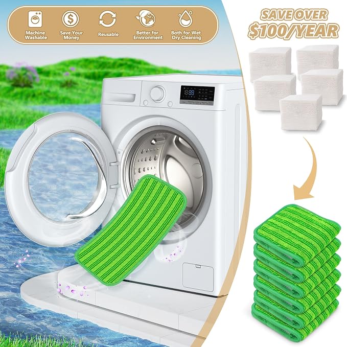 Papclean 6 Pack Reusable Mop Pads Refills Compatible with Swiffer Sweeper | Dry Sweep & Wet Mop, Washable Cloth 100 Times, Pick Dirt, Dust & Pet Hair for Hardwood, Tile, Laminate, Kitchen, Bathroom