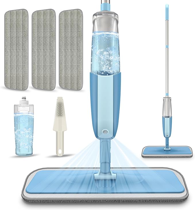 Spray Wet Mops for Hardwood Floor Cleaning: Floor Mop Refillable Dust Mop | 3 Washable Pads for Swiffer Powermop, 360° Rotating Head, Dry Mop Commercial Flat Mops for Wood Laminate Ceramic Tiles Vinyl