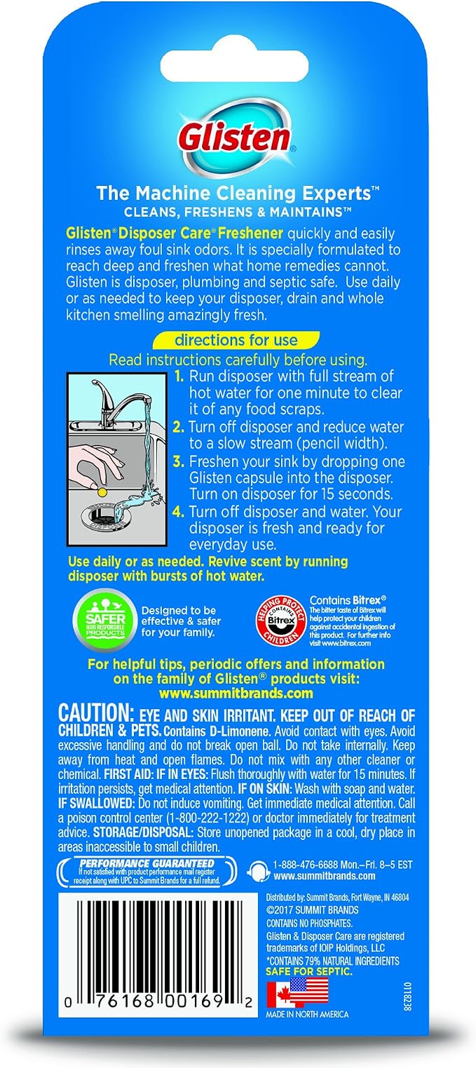 Glisten Garbage Disposer Freshener, Lemon Scent, 6-Pack