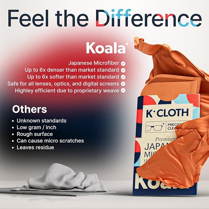 Koala Lens Cleaning Cloth | Japanese Microfiber | Pink Orange (Pack of 12) | Glasses Cleaning Cloths | Eyeglass Lens Cleaner | Eyeglasses, Camera, VR/AR Headset, and Screen Cleaner | Washable & Reusable