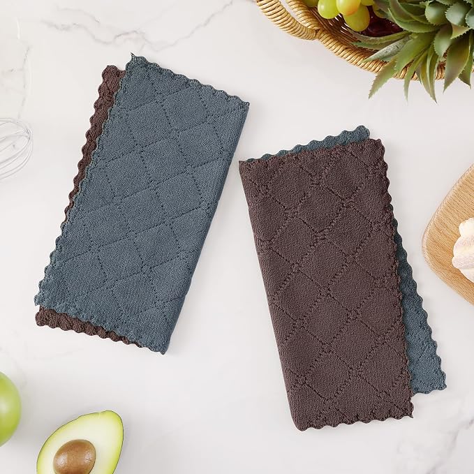 Homaxy 12 Pack Kitchen Cloths Dish Towels (10" x 10", Dark Grey & Brown), Super Soft and Absorbent Dish Cloths, Coral Velvet Microfiber Cleaning Cloth, Nonstick Oil Fast Dry Dishcloths