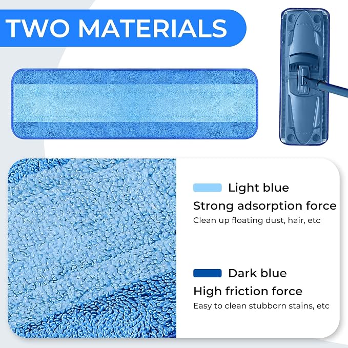 Wlich 3 Pack Microfiber Cleaning Pads are Compatible with Bona Mop,18 Inch Replaceable Mop Pad Refill,Washable & Reusable Blue Microfiber Mop Pads for Hardwood and Hard-Surface Floors | Washable Reusable Microfiber; Wet & Dry Cleaning; For Hardwood And...